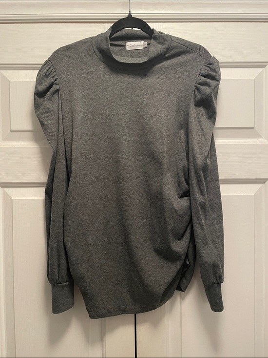 Coolmee Tops - Coolmee Gray Mock Neck Puff Shoulder Long Sleeve Top
